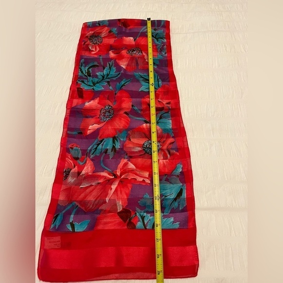 BILL BLASS for Careta Signed Vintage Sheer Floral Scarf Poppies Made in Italy - Picture 9 of 10